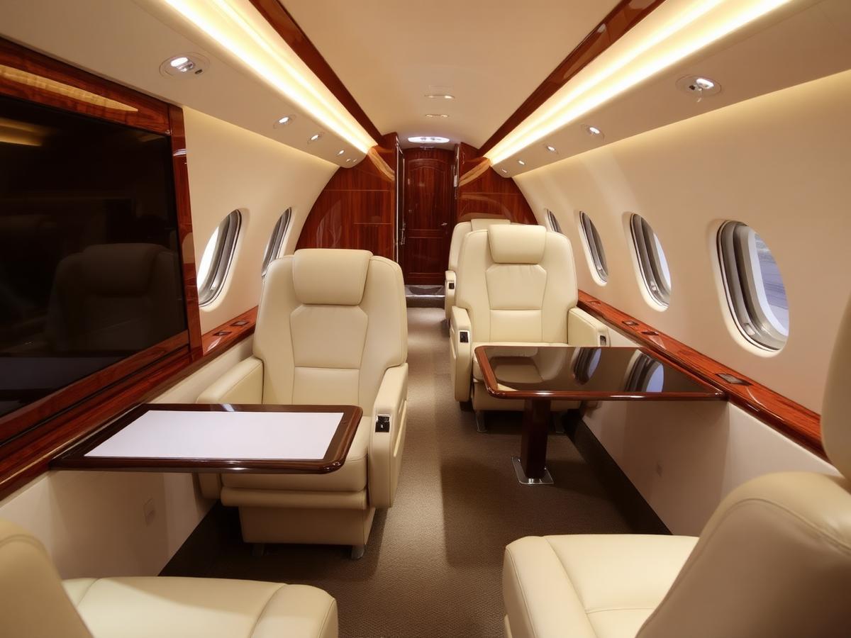 Luxury private jet cabin interior
